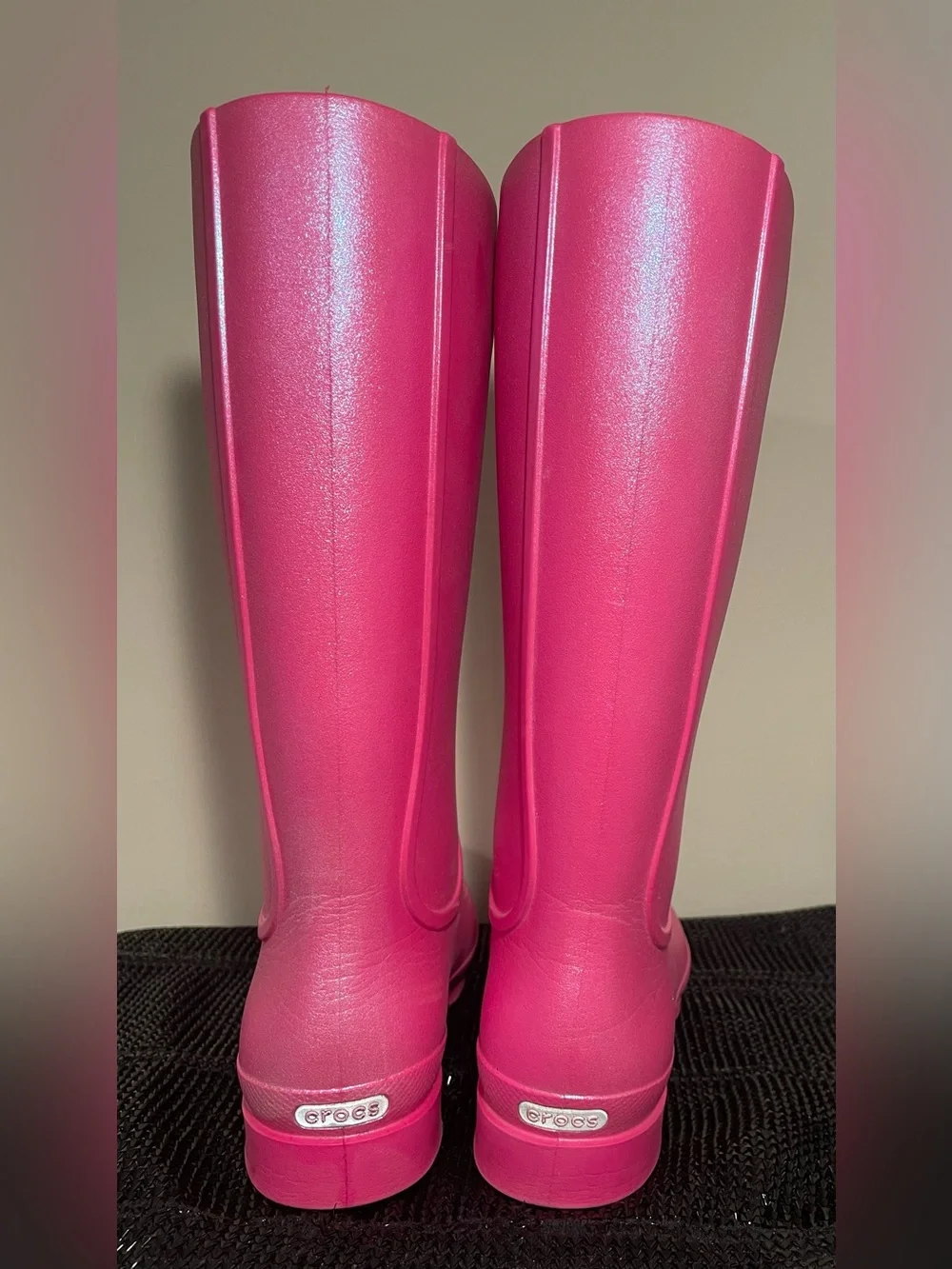 Crocs Classic Tall Rain Boots Pink Iridescent Shimmer Women's Sz 6/Juniors Sz 4